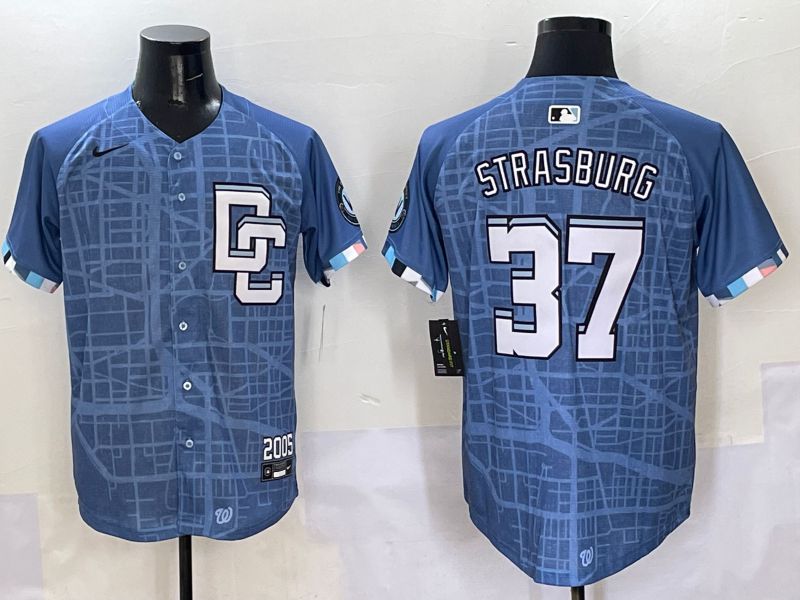 Men Washington Nationals #37 Strasburg Blue Joint Name 2025 Nike MLB Jersey style 1